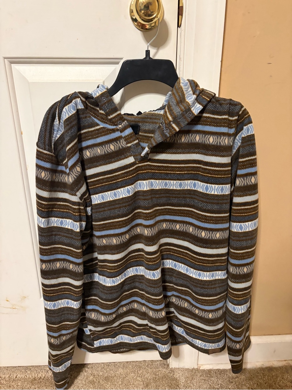 Men Striped Hooded Pullover - Brown & Light Blue